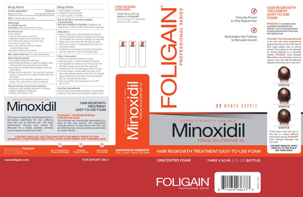 FOLIGAIN Minoxidil 5% Hair Regrowth Foam For Men 3 Month Supply - FOLIGAIN NEW ZEALAND