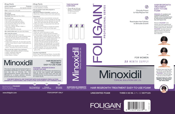 FOLIGAIN Minoxidil 2% Hair Regrowth Foam For Women 3 Month Supply - FOLIGAIN NEW ZEALAND