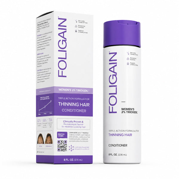 Foligain women's conditioner bottle and packaging on a white background